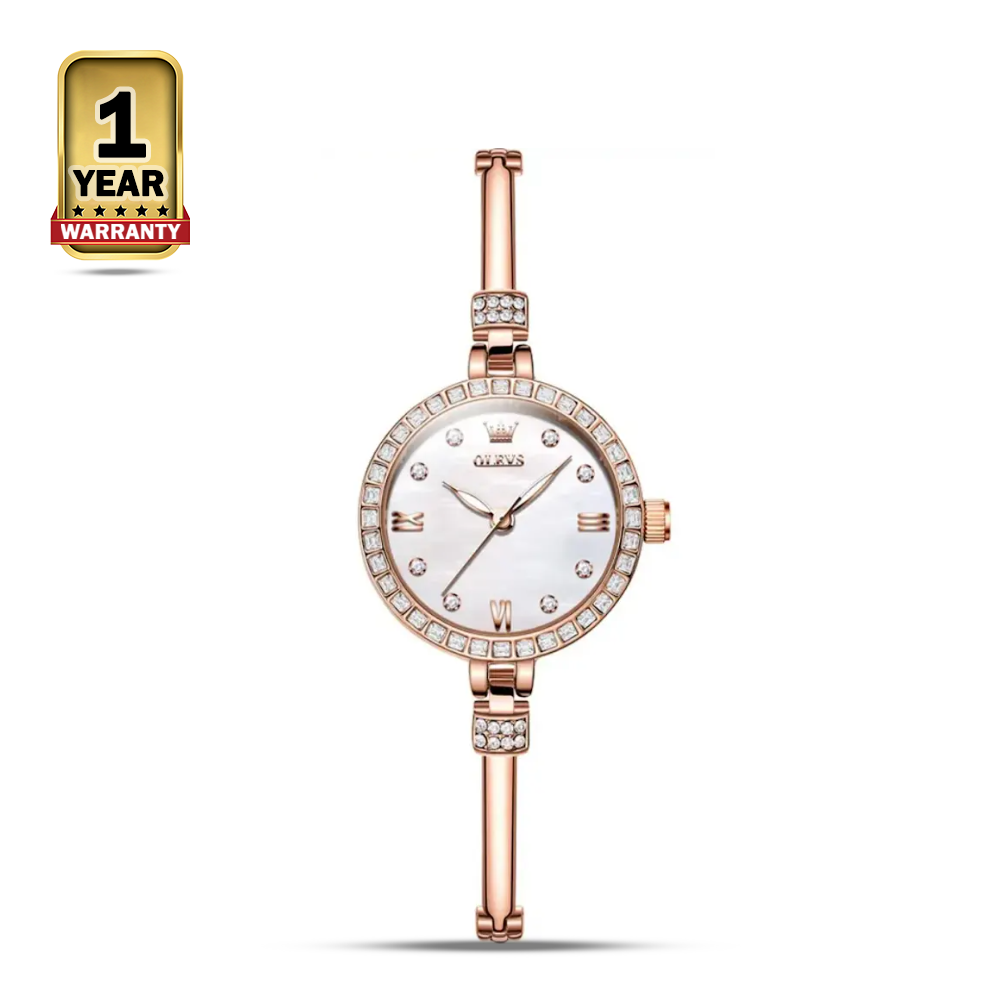 OLEVS 5585 Quartz Wrist Watch For Women - Rose Gold White