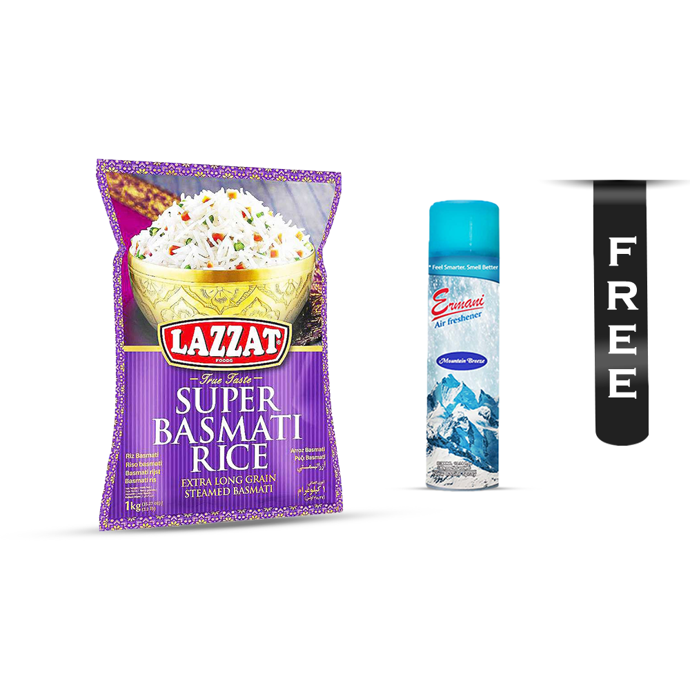 Buy 1 Lazzat Super Pakistani Basmati Rice 1kg And Get Free Ermani Air Freshener - Mountain Breeze - 180g