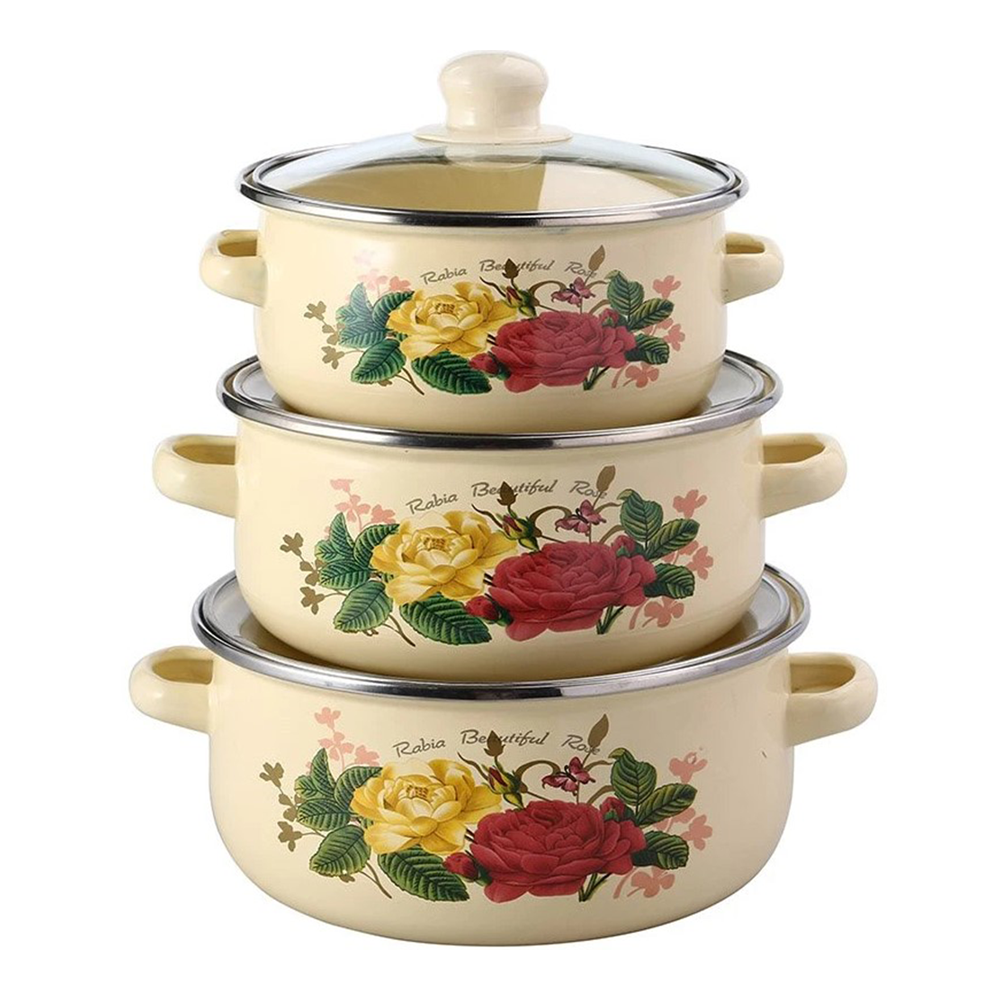 Enamel Casserole Cookware Kitchen Pot Set With Handle - White