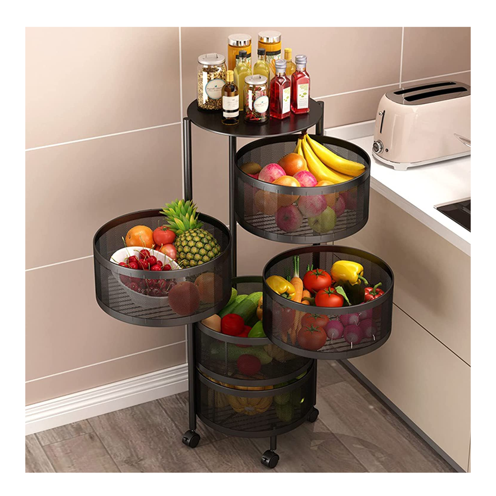 5 Layers Kitchen Rotating Shelf 360 Degree Baskets Fruit Vegetable