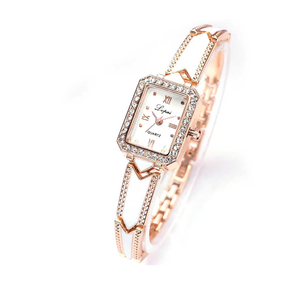 Fashion Elegant Roman Style Diamond Watch for Women - Rose Gold 