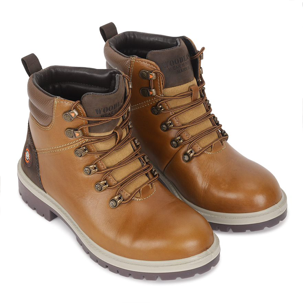Woodland Camel 5018121 Leather High Top Flat Boots for Men Brown