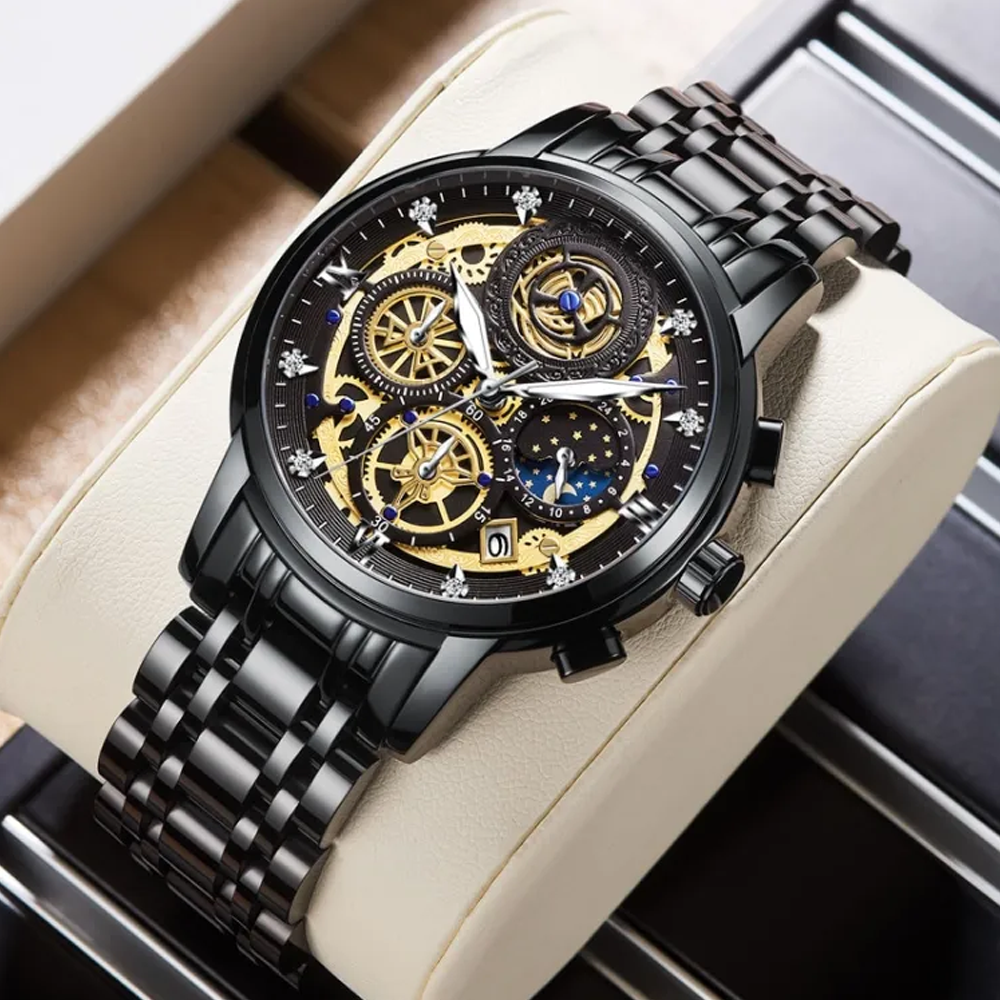 Binbond Stainless Steel Wristwatch for Men - Black