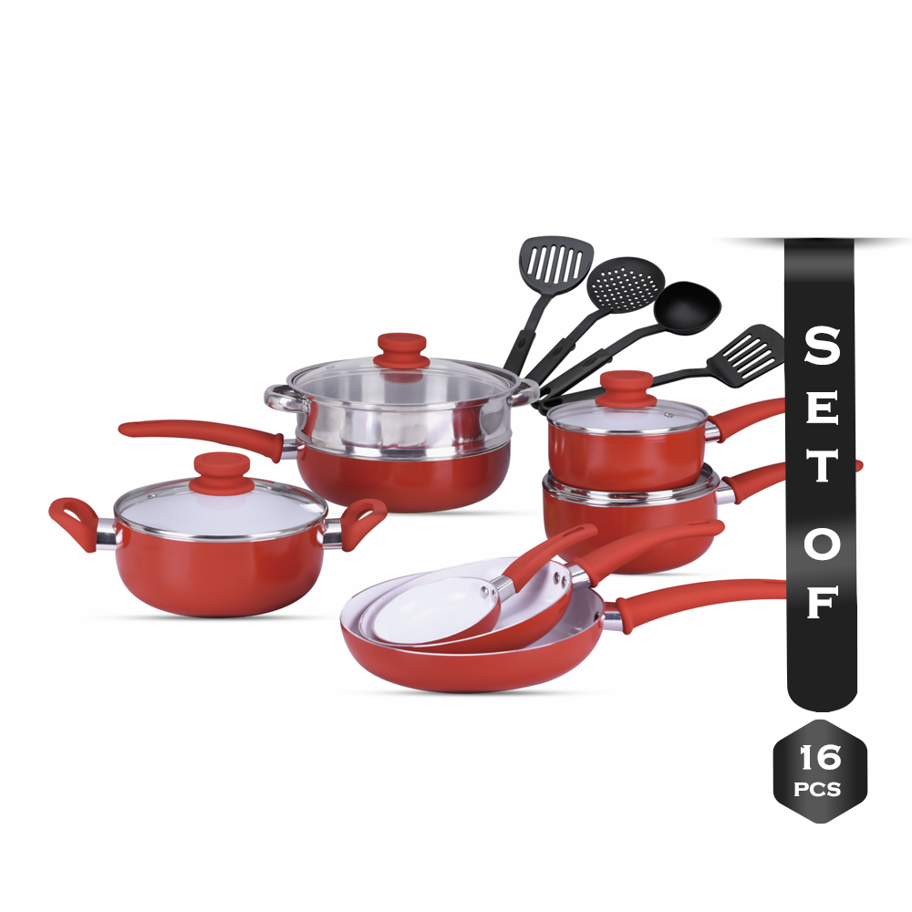 Gazi PRC-16C Non-Stick Cookware Set -16pc - Red