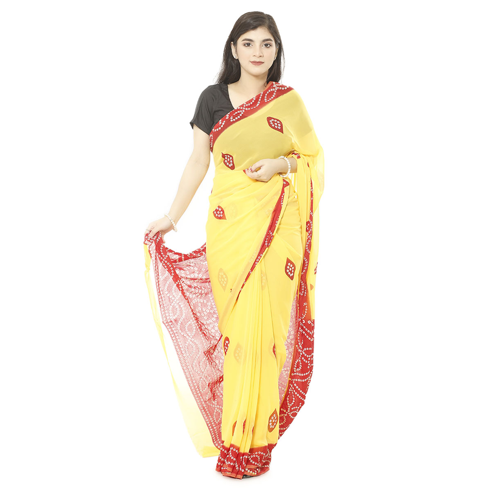 Weightless Georgette Saree for Women - Yellow - MN-401