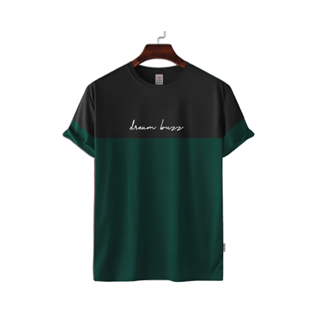 Cotton Half Sleeve T-Shirt For Men - Black & Green - 1109