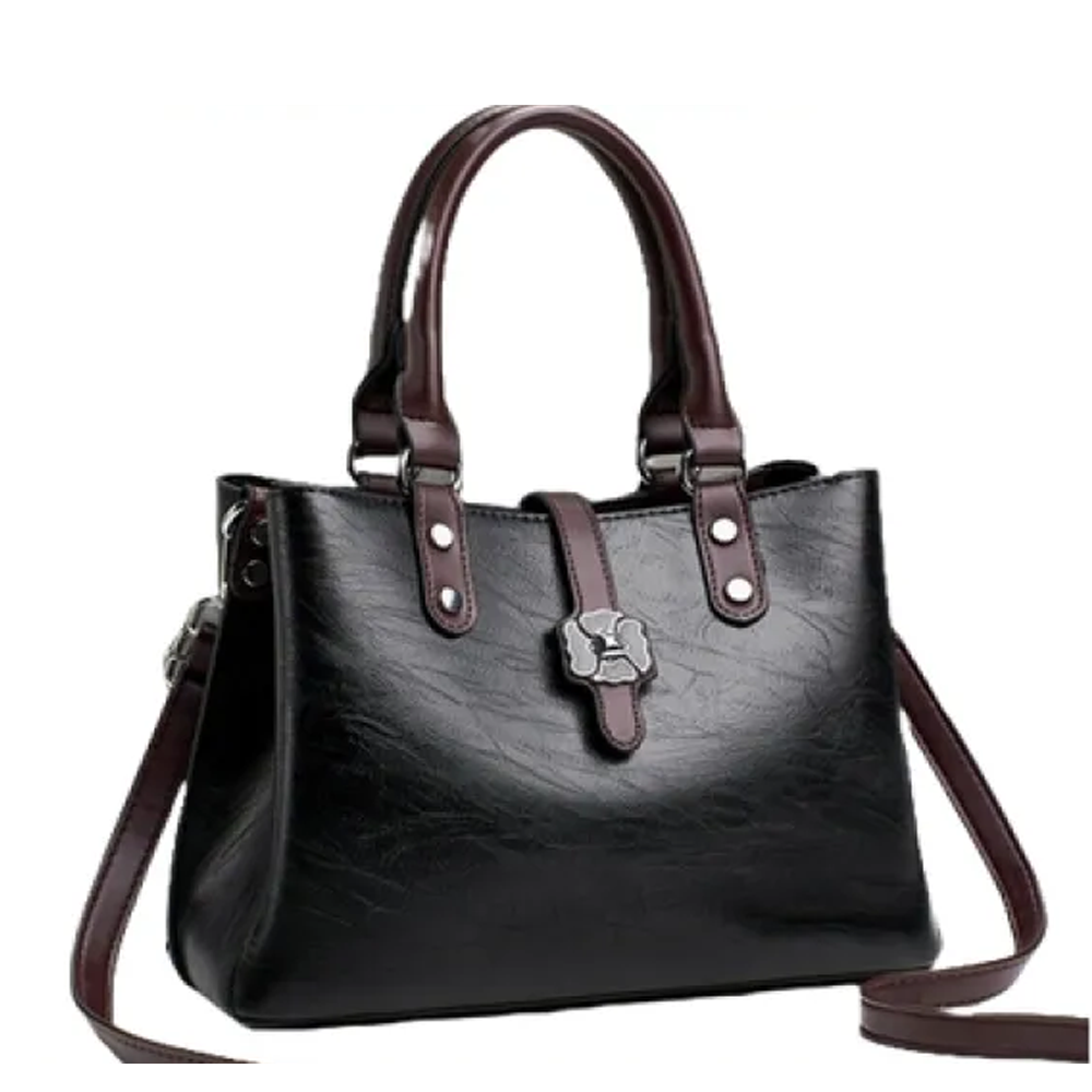 PU Leather Bevel Bucket Handbags For Women - Black 
