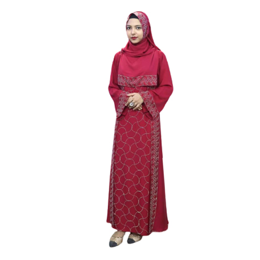 Dubai Cherry Borkha With Hijab For Women - Red - BK-P35