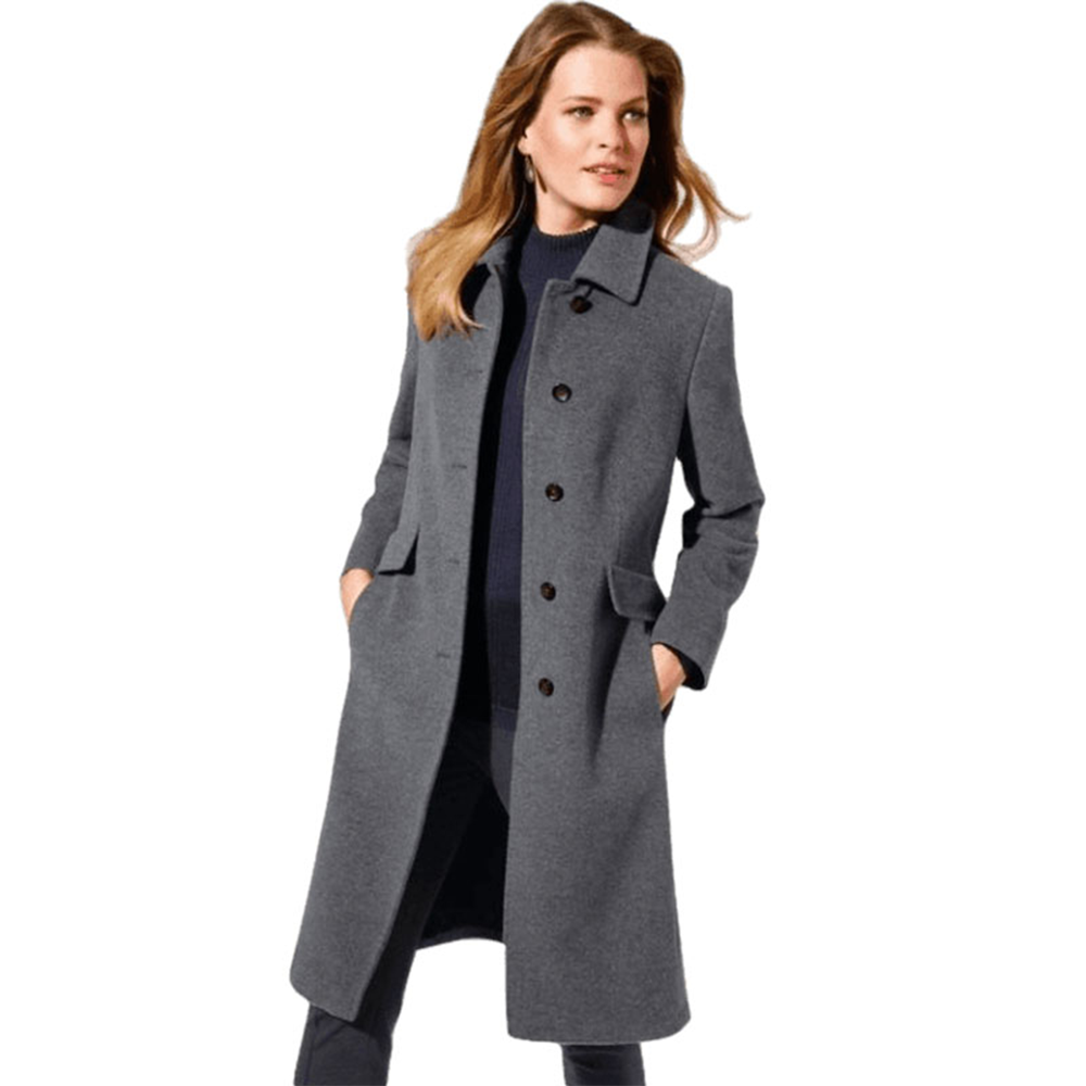 Blended Casual Winter Long Coat For Women - Grey - LC-57-A
