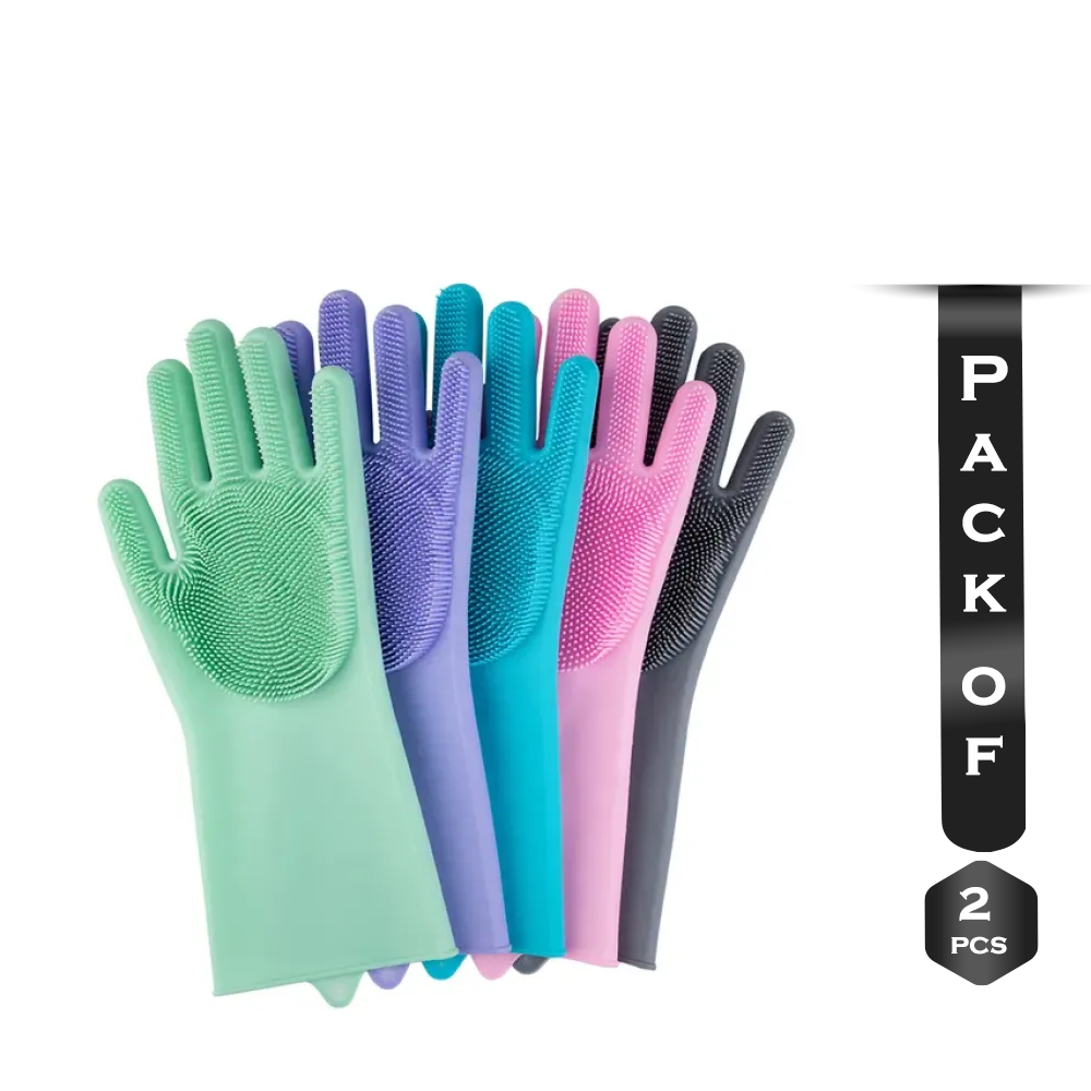 Pack Of 2 Pcs Silicone Dish Washing Kitchen Hand Gloves - Multicolor 