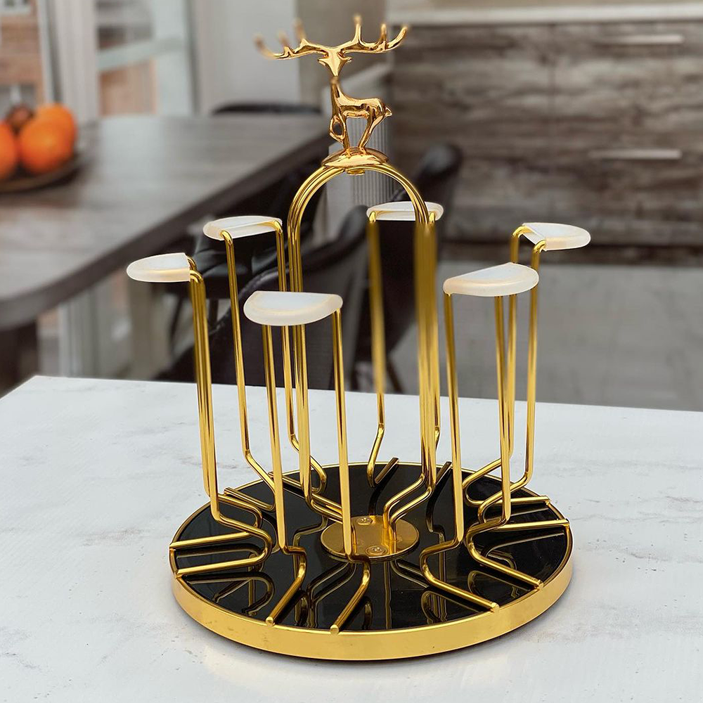 Metal Elegant 24K Gold Plated Rotating Glass And Mug Holders - Golden