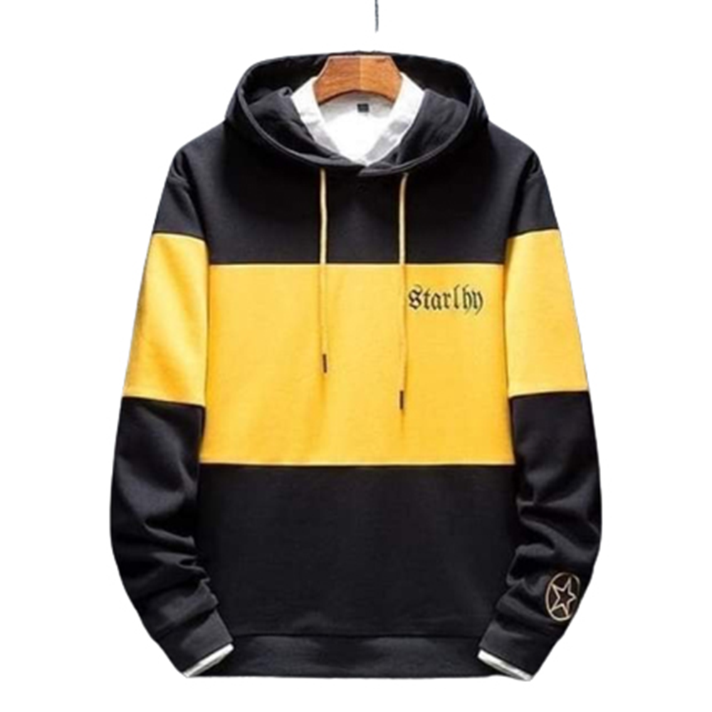 Cotton Hoodie For Men - Black and Yellow - H-121