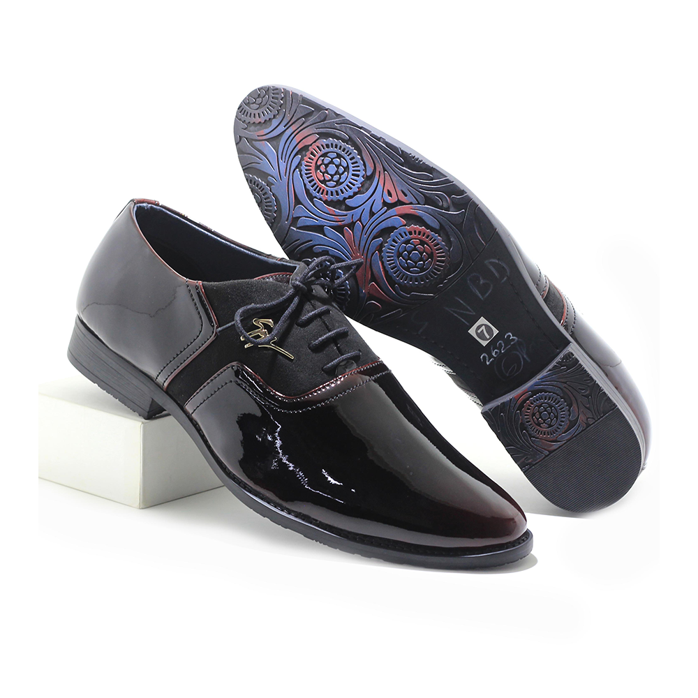 Glossy Patent PU Leather Formal Party Shoe For Men -	Dark Coffee  -	IN413