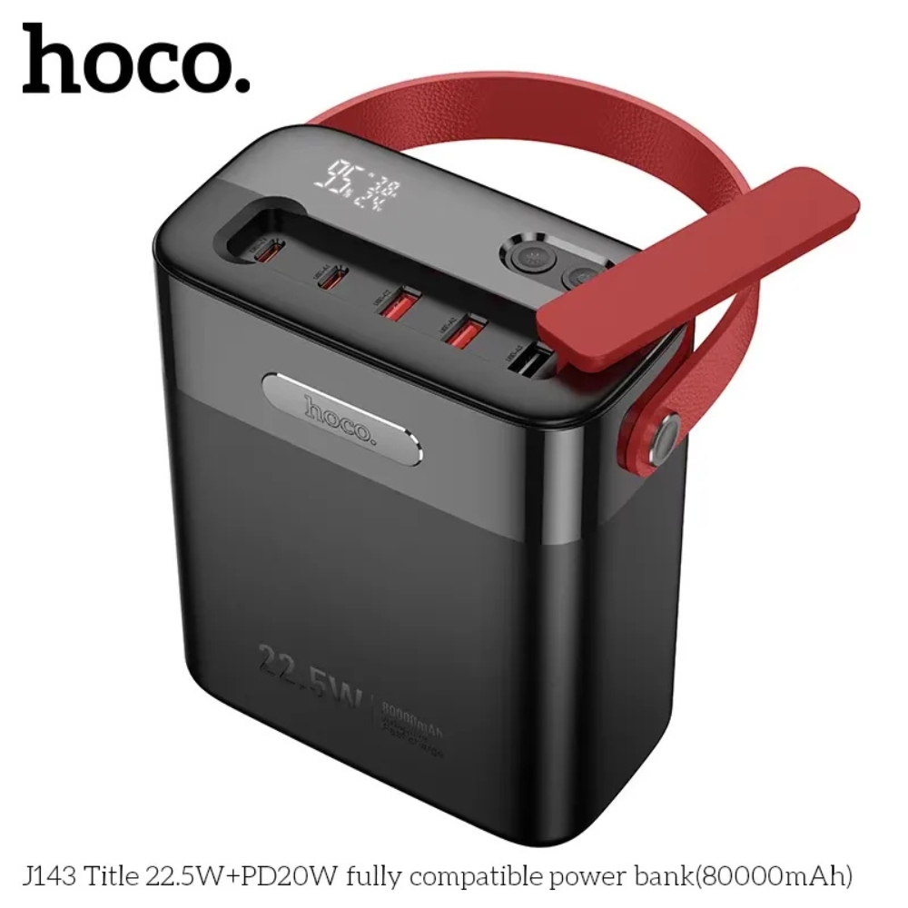Hoco J143 Fast Charging Power Bank - 22.5W - 80000mAh- Black