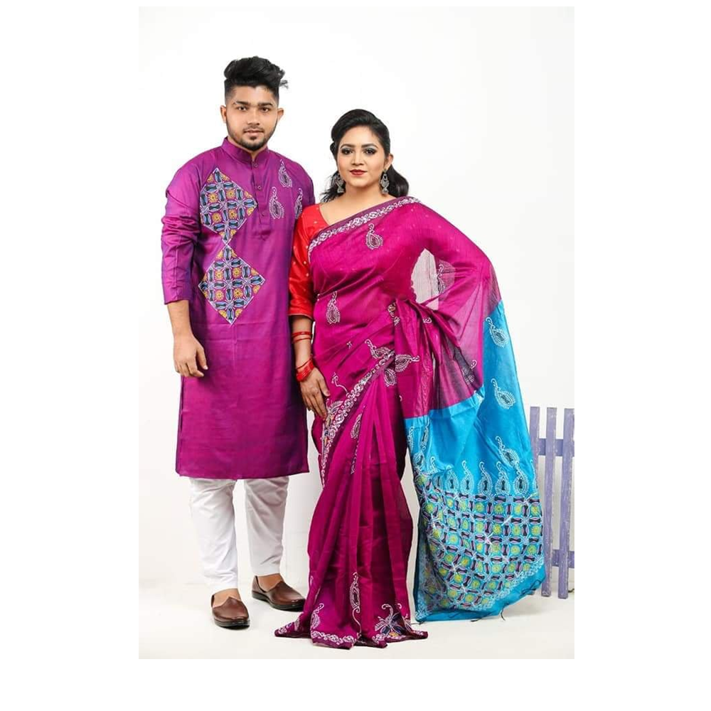 Gorgeous Half Silk Saree and Dhupian Silk Panjabi For Couple Set - BAN046