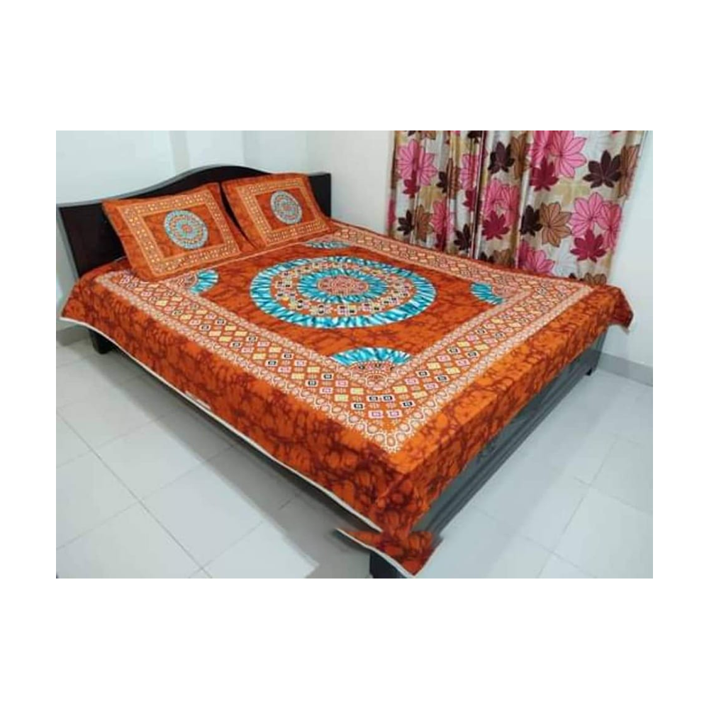 King Size Cotton Panel Bedsheet - ST-250 - Orange