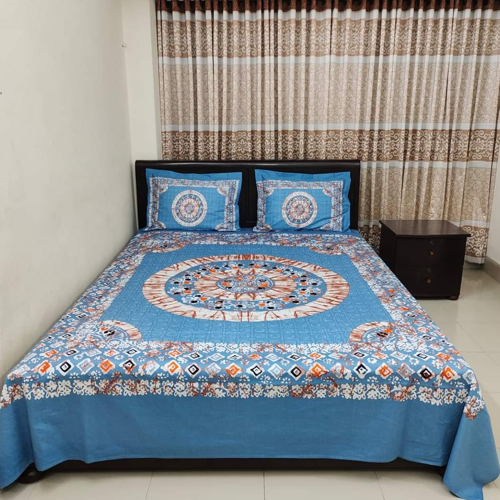 Panel Cotton King Size Bedsheet With Pillow Cover - Multicolor - 192404