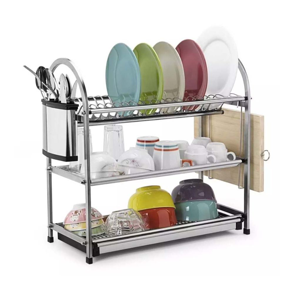 Stainless Steel Kitchen Organizer Shelf - Three Layer - Silver