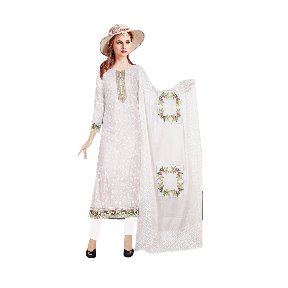 SUPERTRENDY 2671-02 Unstitched Embroidery Salwar Kameez - White 