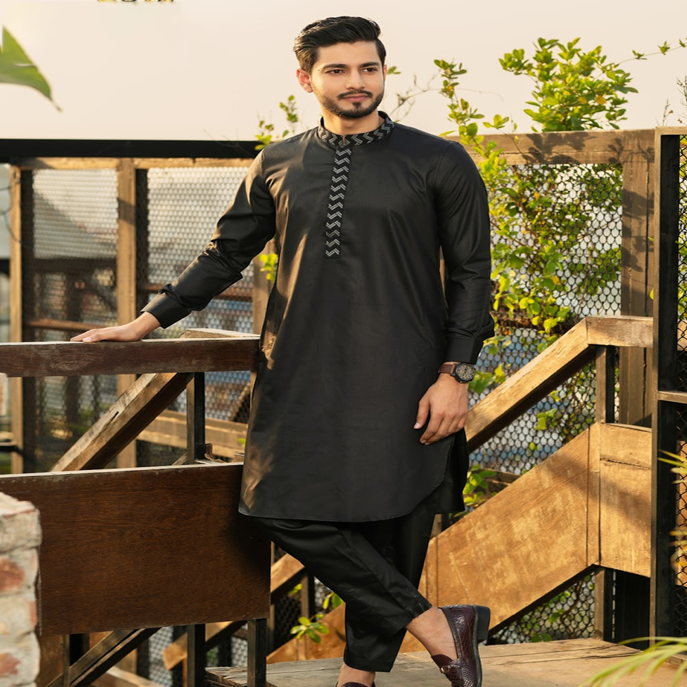 Fine Cotton Kabli Set For Men - Black - kb05