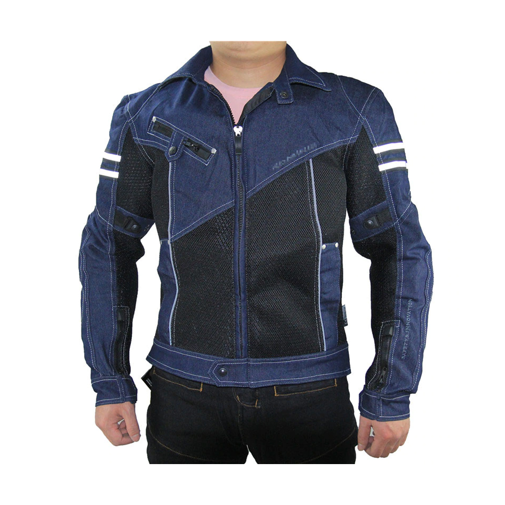 Komine Classic Motorcycle Racing Jacket Denim Mesh Off-road Racing Suit With Elbow and Back Protection - Deep Navy Blue and Black