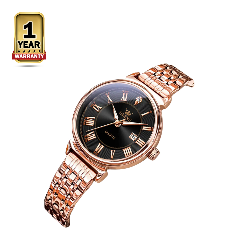 Olevs 9997 Stainless Steel Strap Waterproof Luminous Watch for Women - Rose Gold and Black