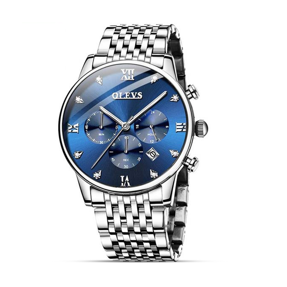 Olevs 2868 Stainless Steel Wrist Watch For Men - Silver and Blue