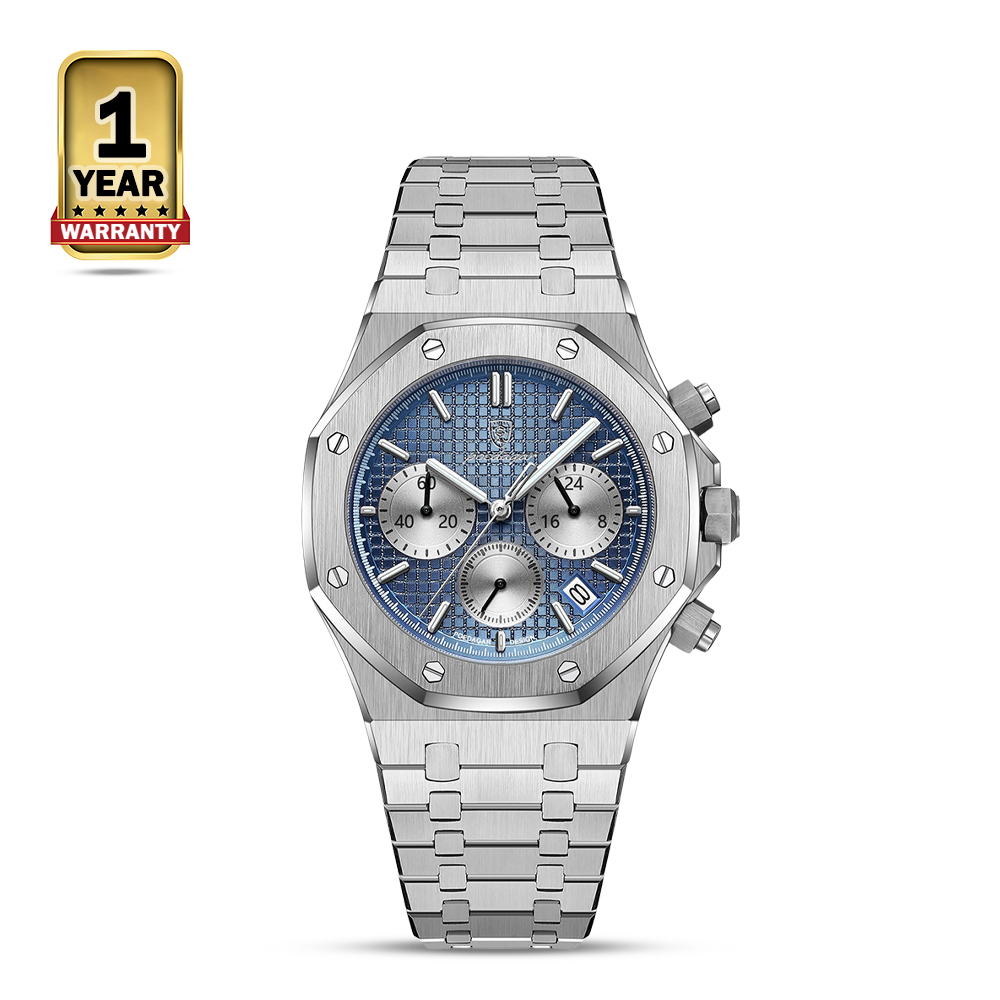 Poedagar 926 Stainless Steel Chronograph Wrist Watch For Men - Blue and Silver