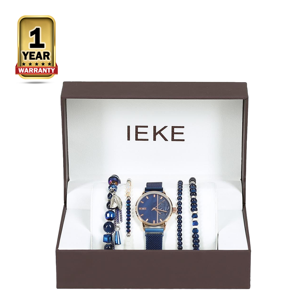 IEKE Stainless Steel Elegant Analog Watch For Women - Rose Gold and Royal Blue - 88046