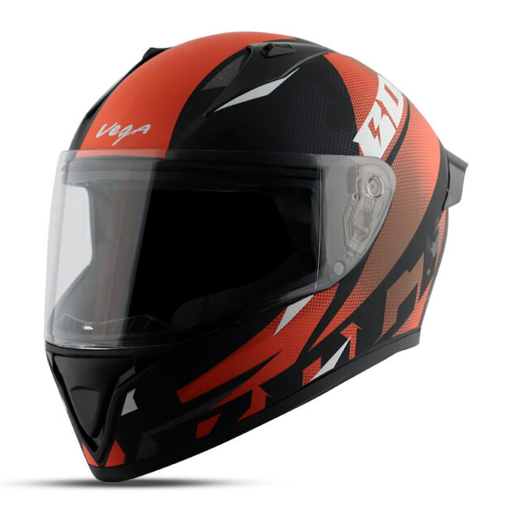 Vega Bolt Macho Dull Black Orange Helmet with Spoiler - HO-26