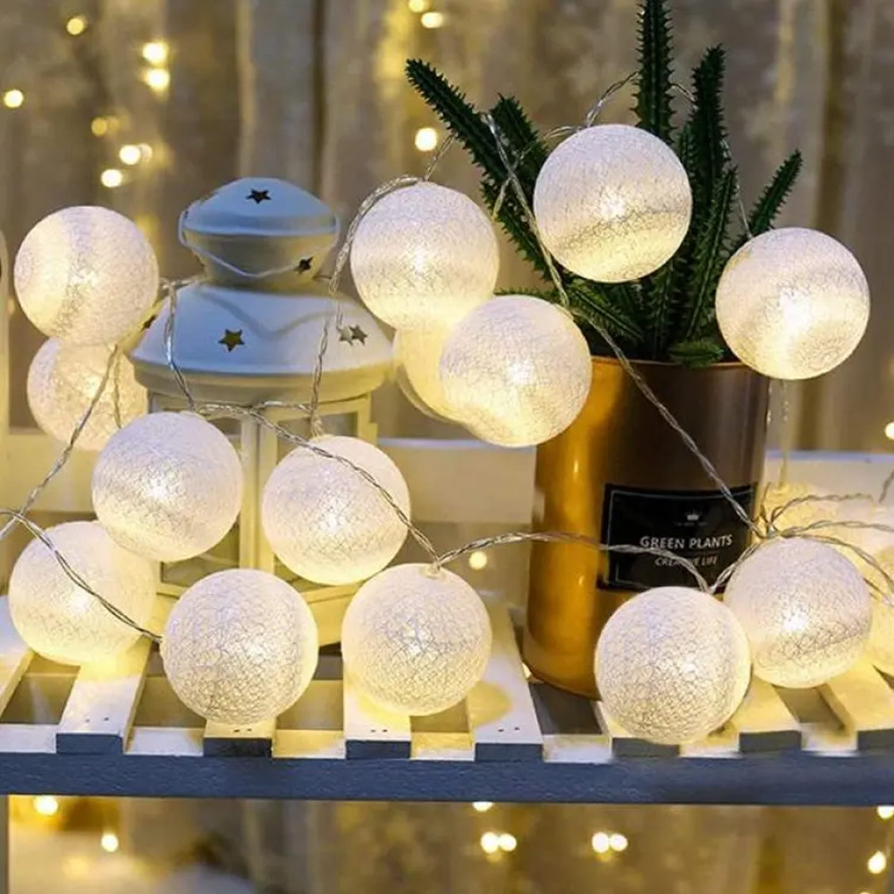 Cotton Ball Fairy Decorative Lights - 10 Pcs - White 