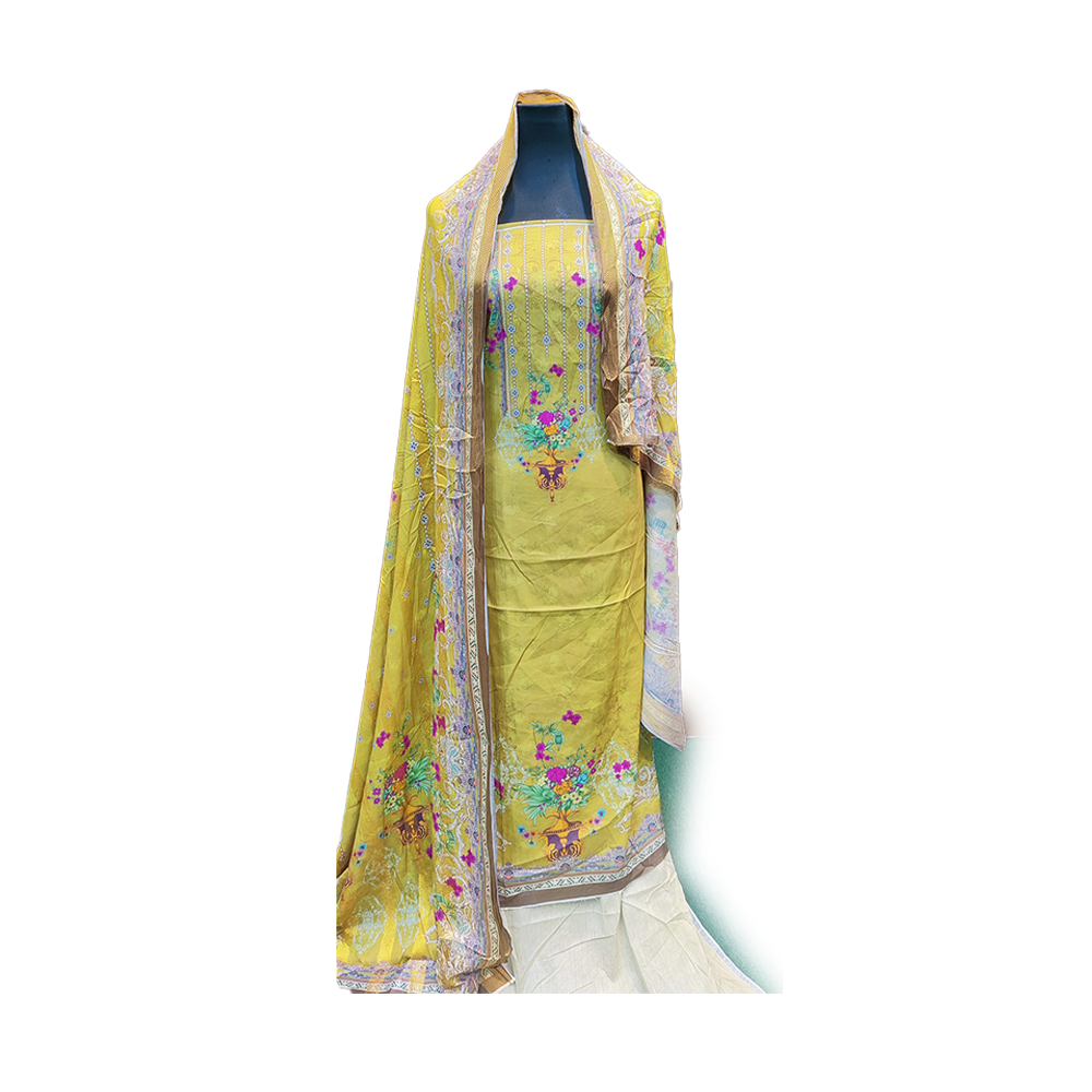 Proud PL-SL00057 Unstiched Cotton Computer Digital Print Lawn Salwar Kameez For Women - Deep Yellow