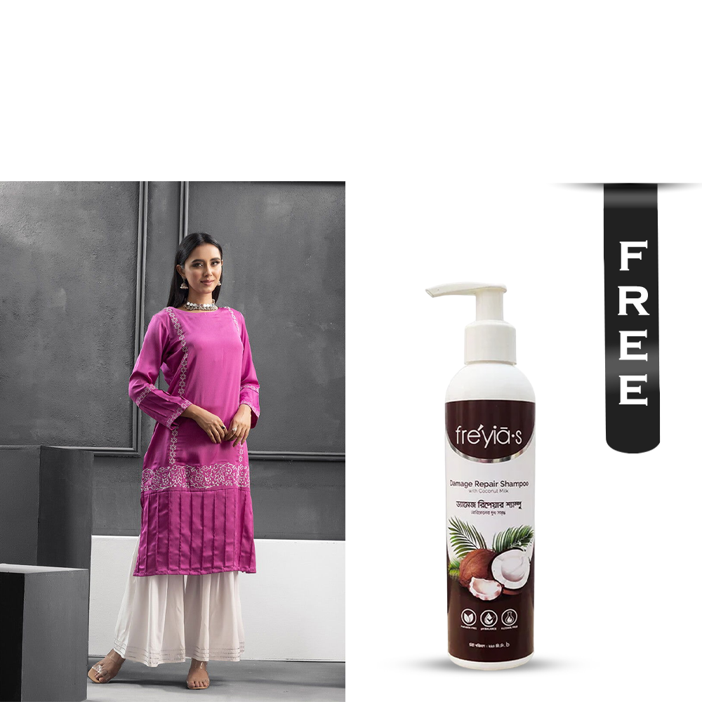 Buy Showstopper Crepe Silk Kurti for Women - M12 - Magenta and Get Freyias Damage Repair Shampoo with Coconut Milk - 220ml Free