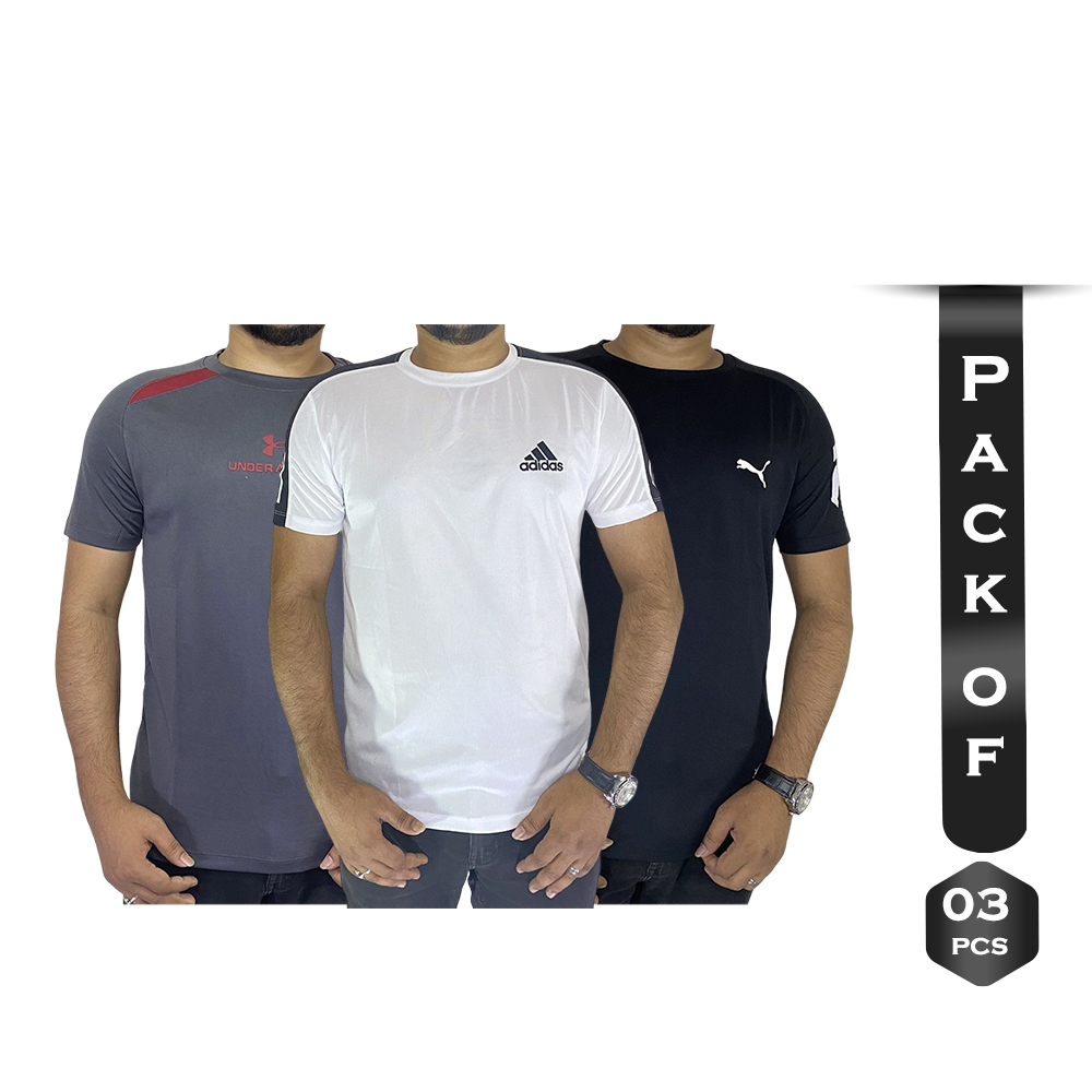 Combo of 3 Pcs Mesh Half Sleeve T-Shirt for Men - White and Black And Gray - NCMBM0TS001