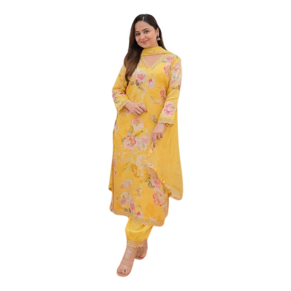 Ryan Cotton Salwar Kameez for Women - Yellow