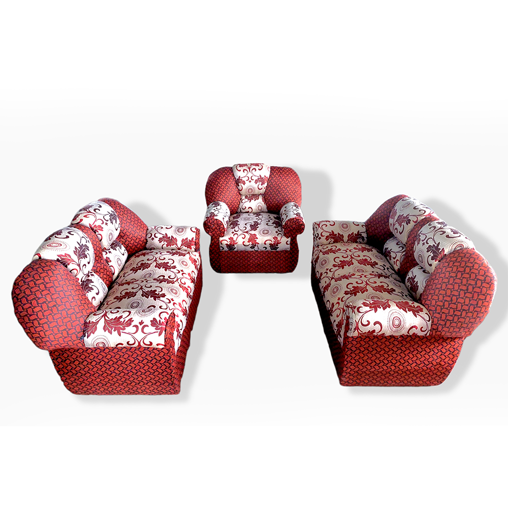 Solid Segun Wood 5 Seater Sofa Set - Maroon