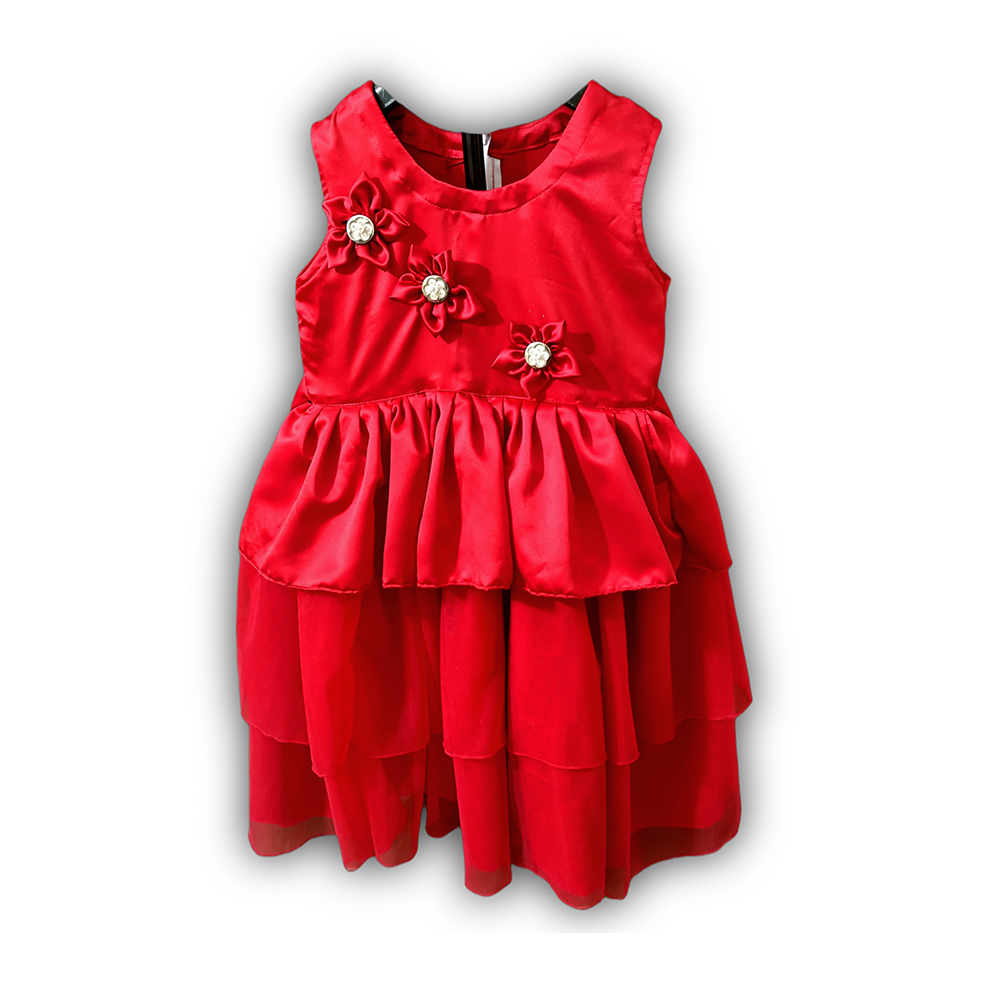 Cotton Party Frock For Baby Girls - Red - FFF02