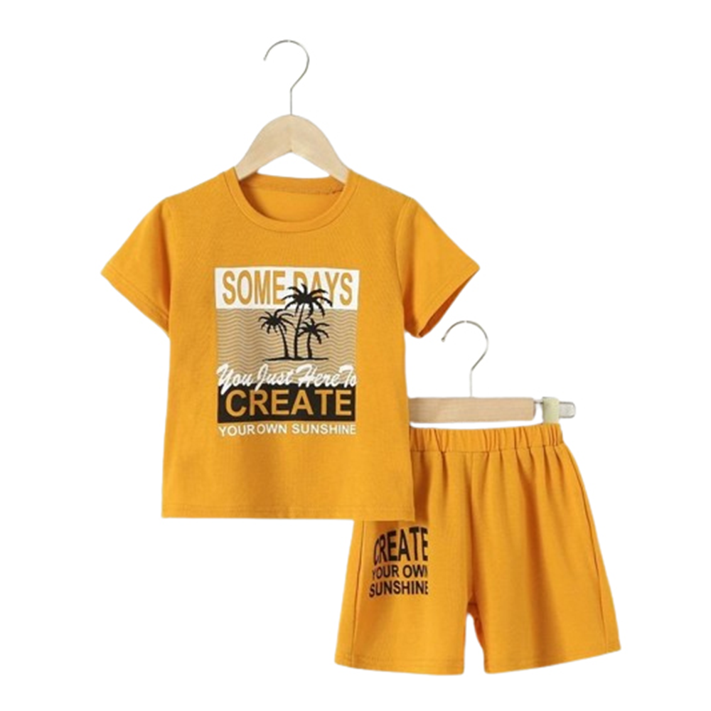 China Cotton T-Shirt and Half Pant Set For Kids - Mustard - BM-32