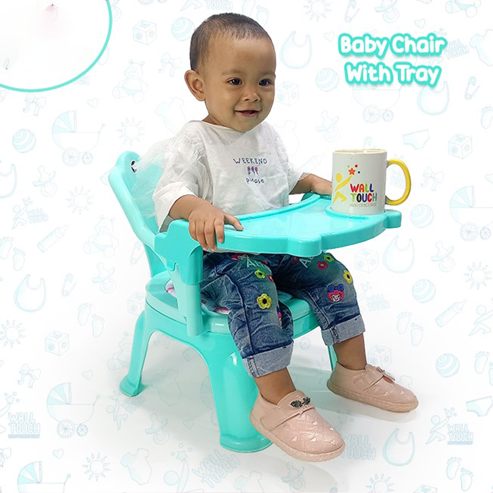 Plastic Baby Cartoon Chair With Tray - Multicolor