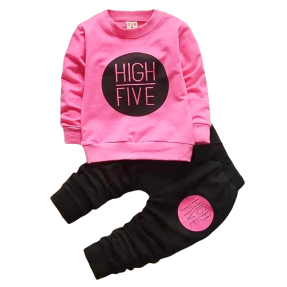 Combo of Terry Cotton Winter Kids Sweat Shirt and Pant Set - Pink and Black - BD-08