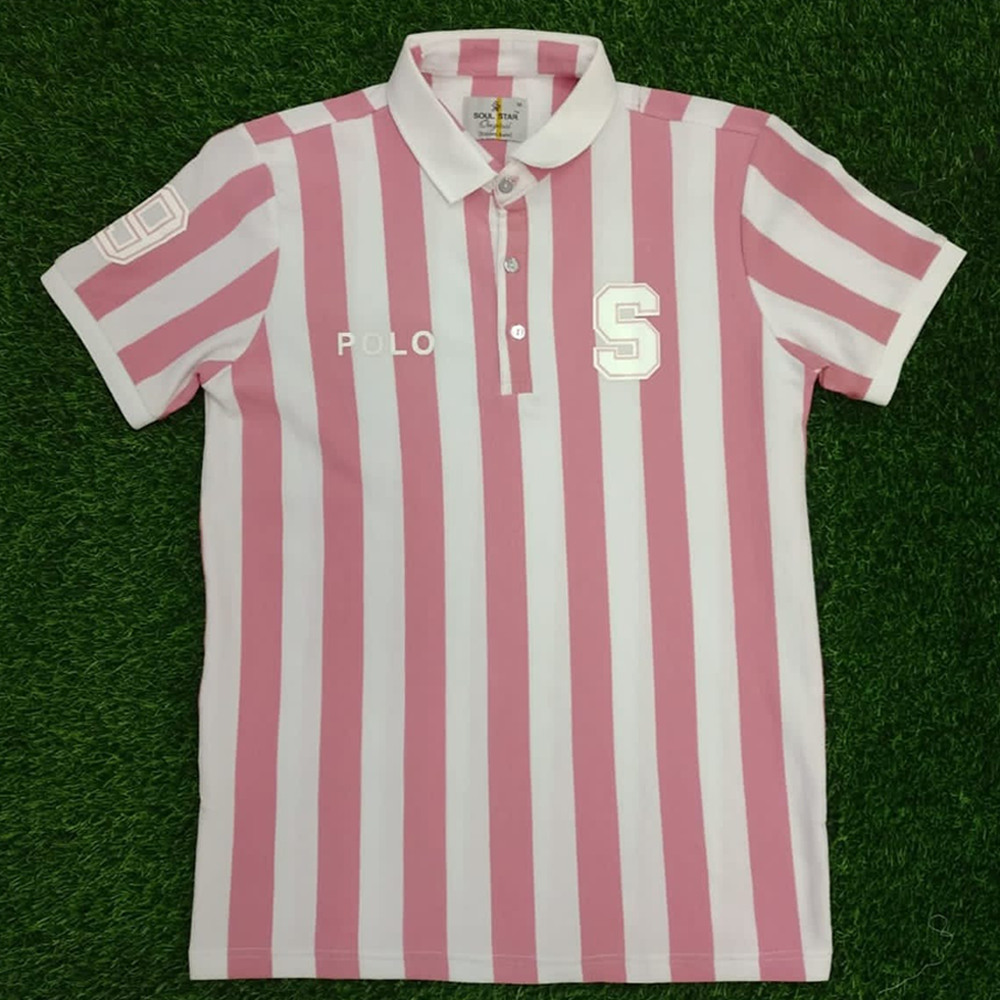 Cotton Polo T-Shirt For Men - White And Pink