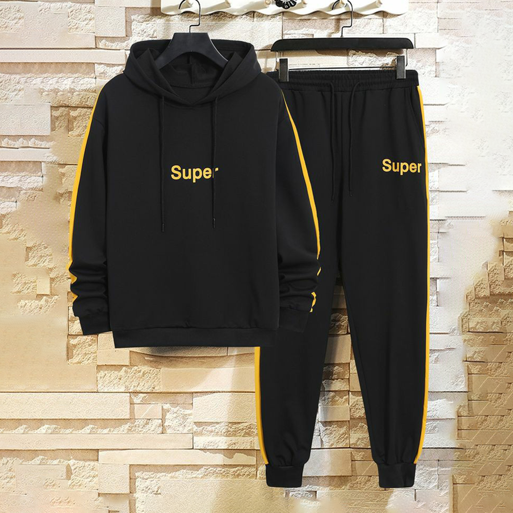 Set of Cotton Hoodie And Trouser For Men - Black And Yellow - Hoodie ...