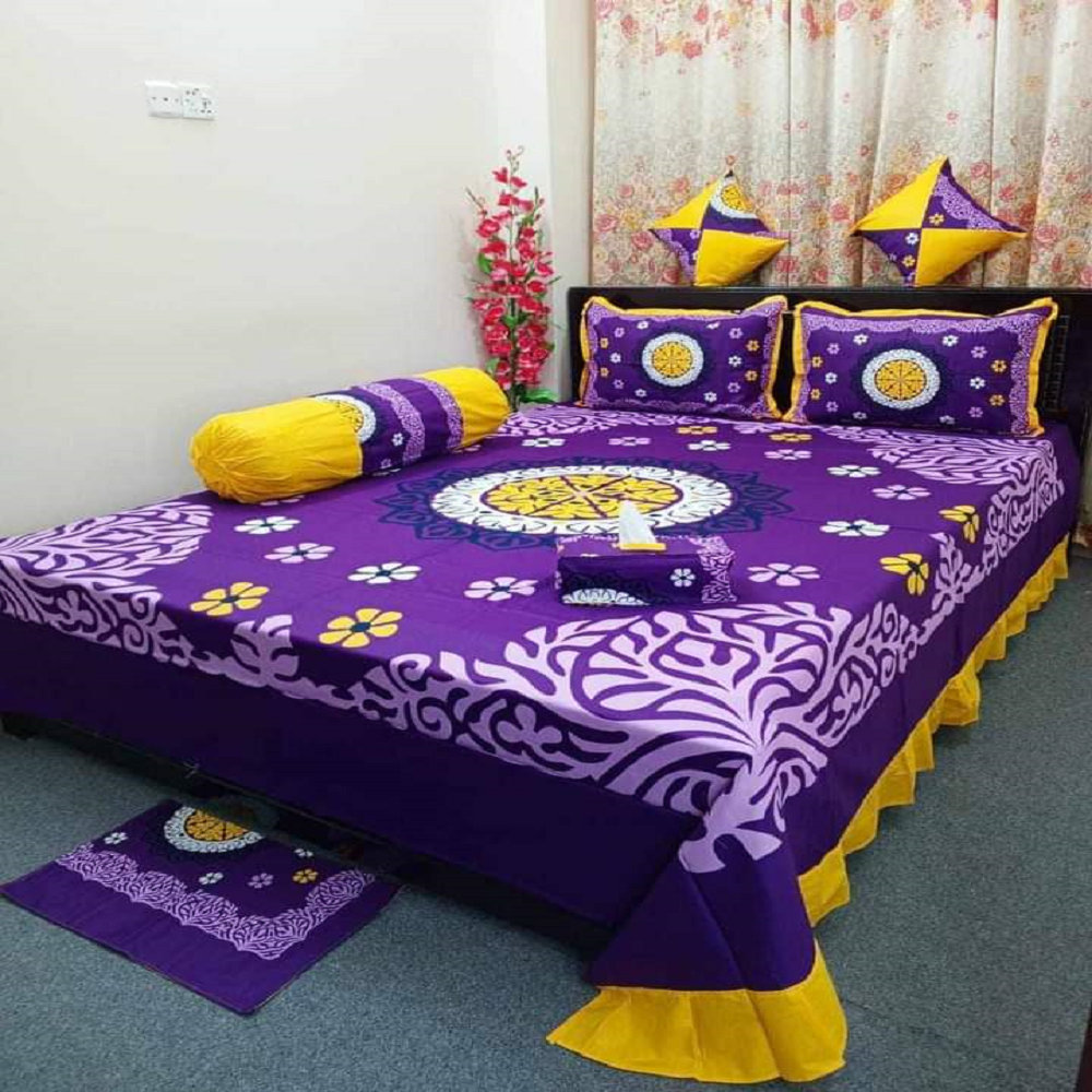Cotton Panel 8 in 1 King Size Bedsheet - Purple - S8-09