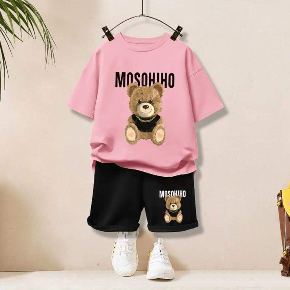 Soft Cotton T-Shirt and Pant Set For Boys - Pink and Black
