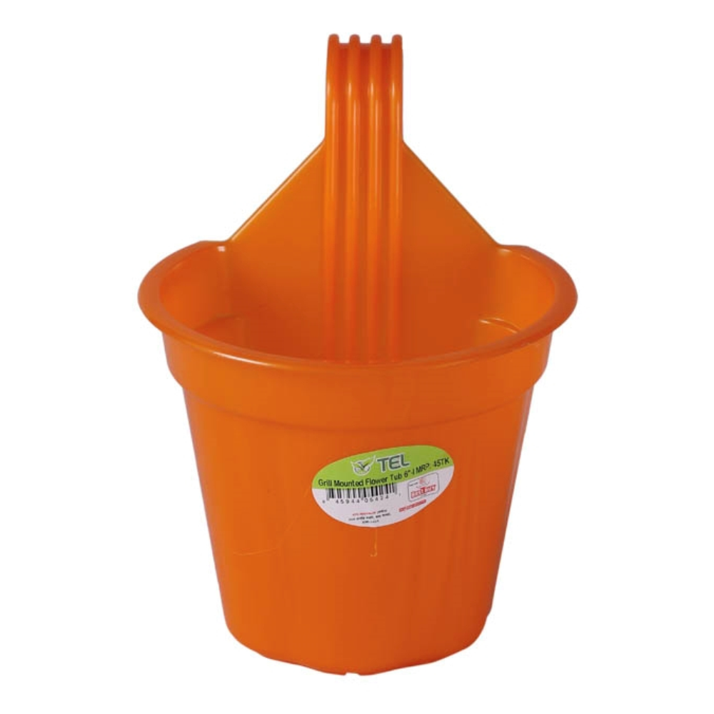 TEL PP Grill Mounted Flower Tub - 6 Inch - Orange - 861607