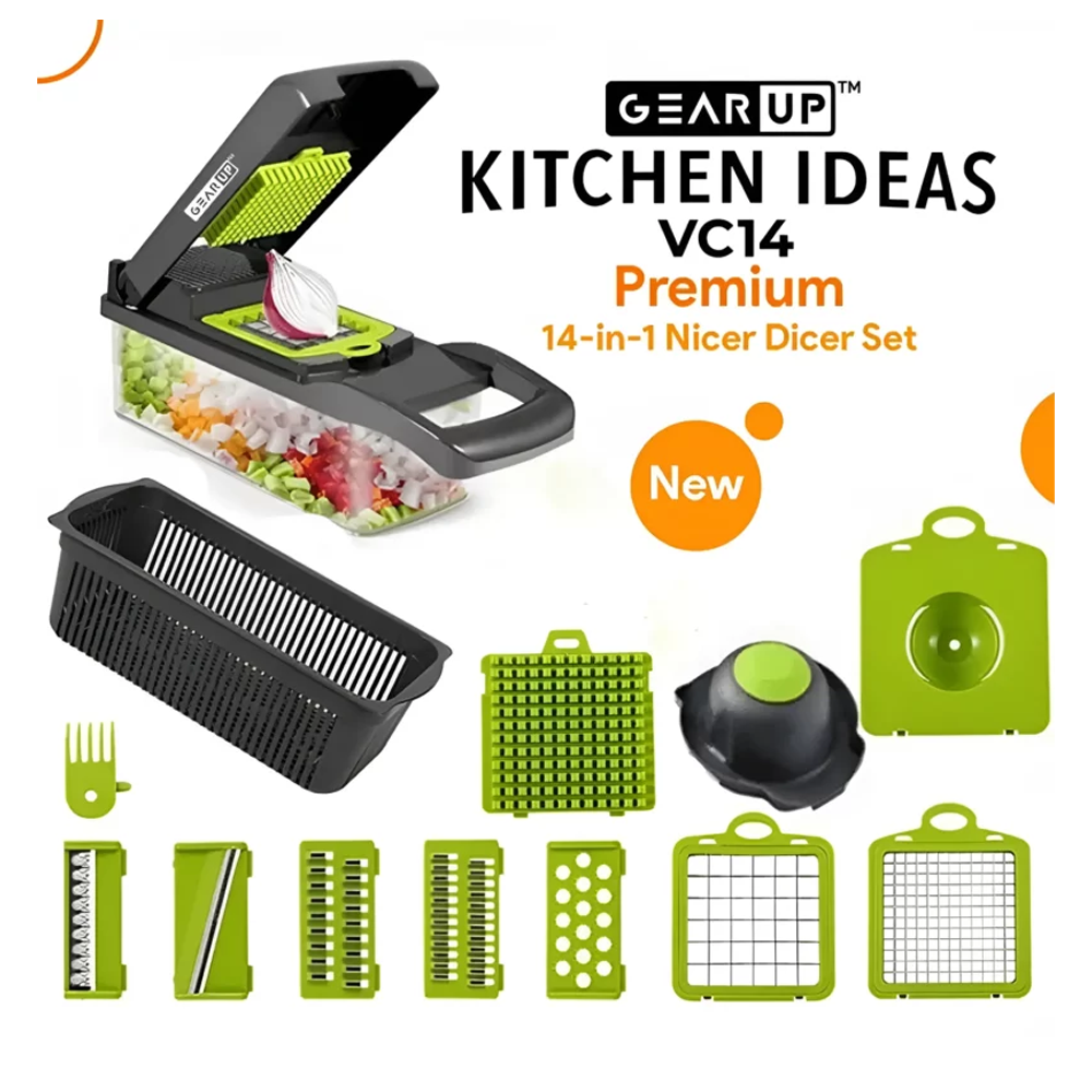 GearUP VC14 14-In-1 Vegetable and Fruits Cutting Slicer Kitchen Tools - Multicolor