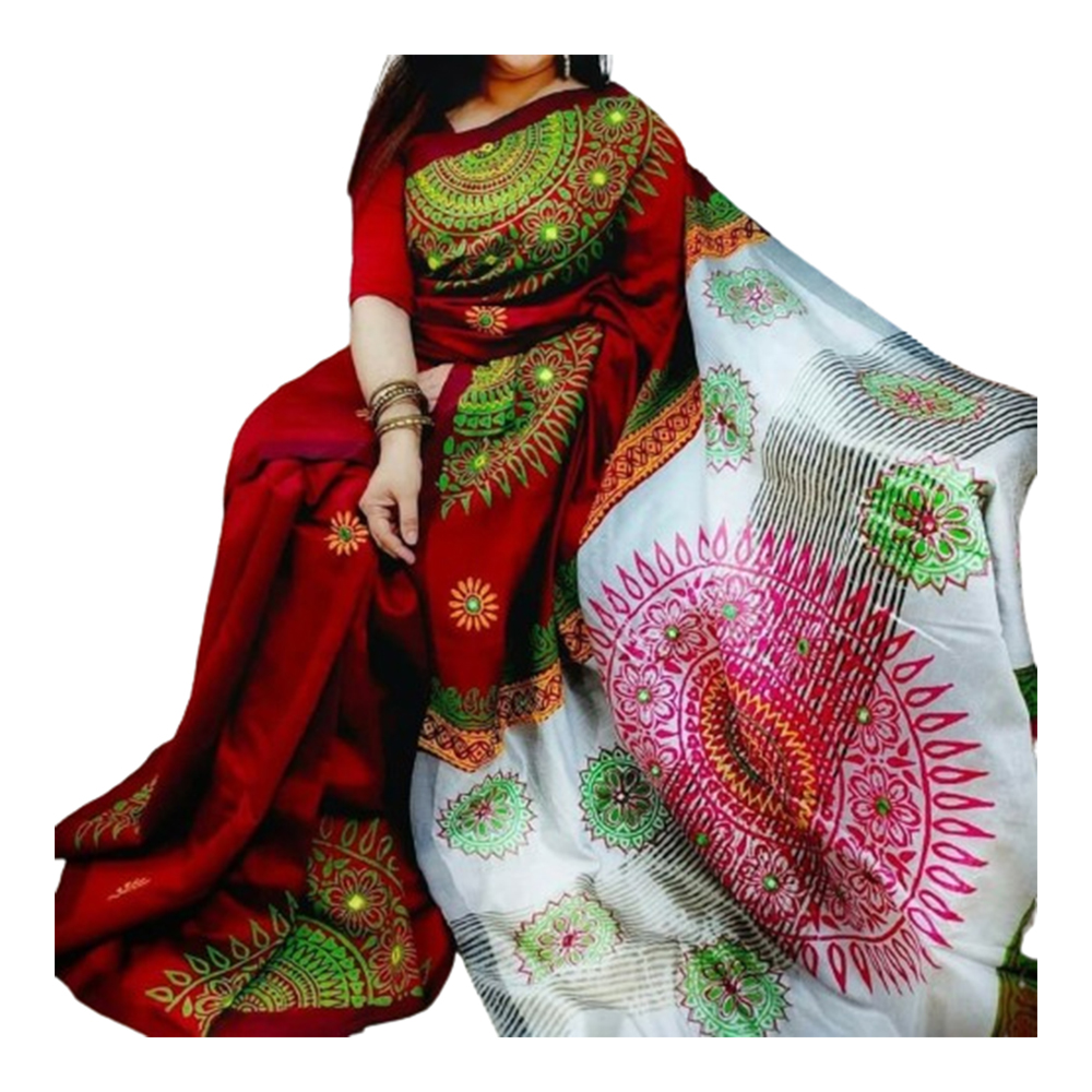 Dupion Silk Saree For Women - Red and White - SP-H38