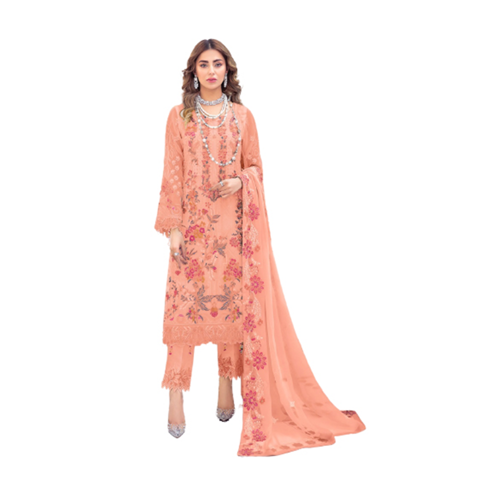 Georgette Unstitched 4 Piece Salwar Kameez for Women - Light Orange - 4G-02