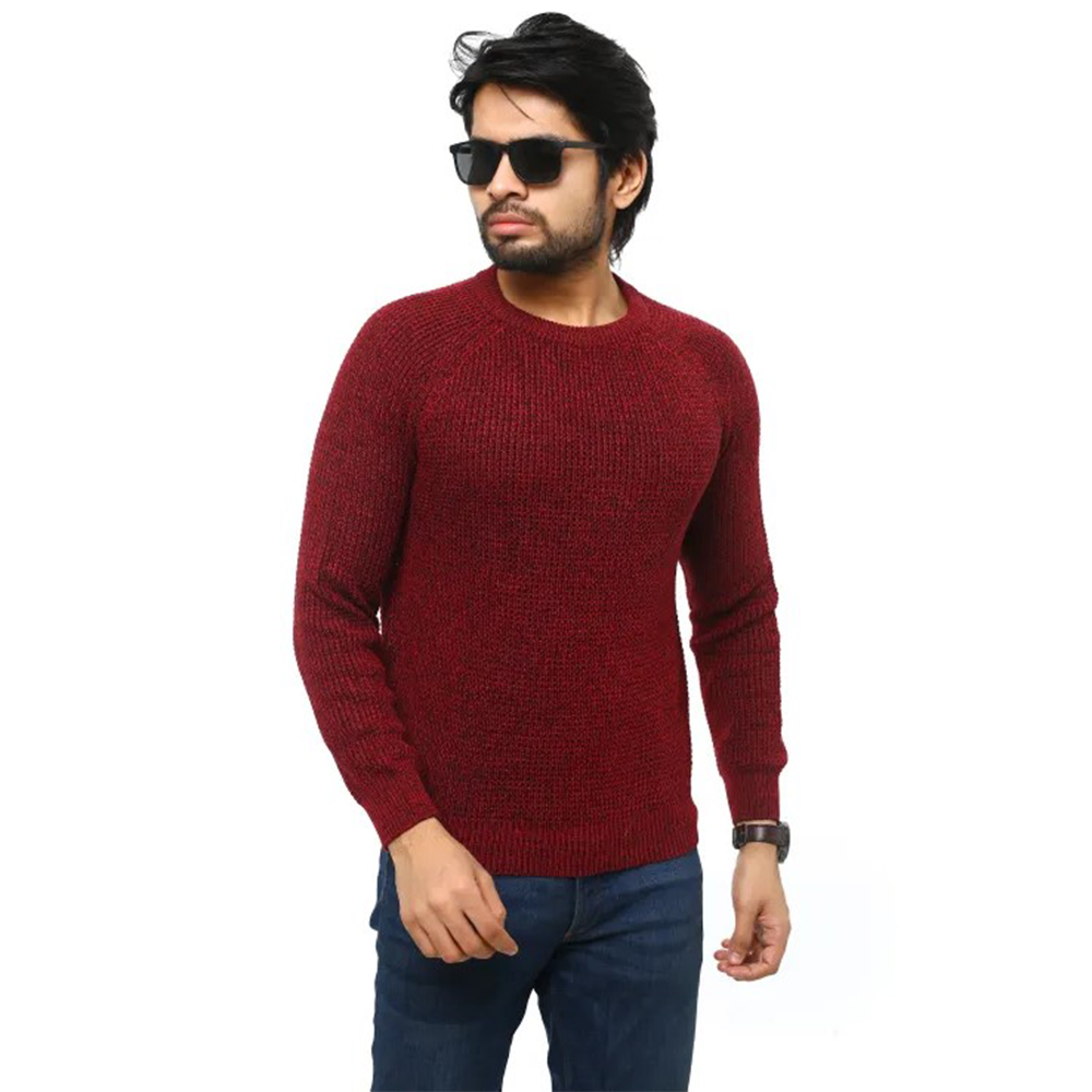 Cotton Wool And Spandex Full Sleeve Sweater For Men - Light Marron 