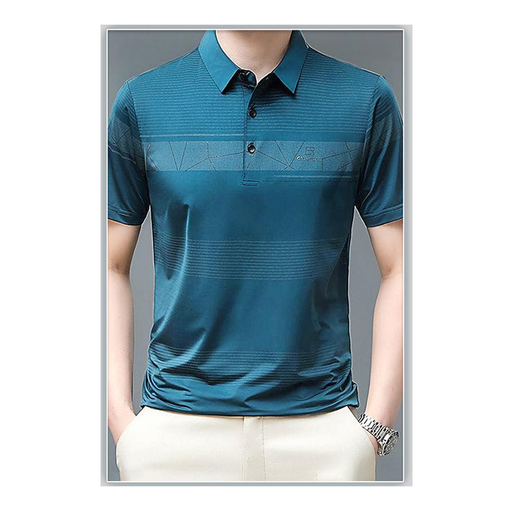 Stitch Half Sleeve Polo Shirt For Men - Blue - POLO - 020